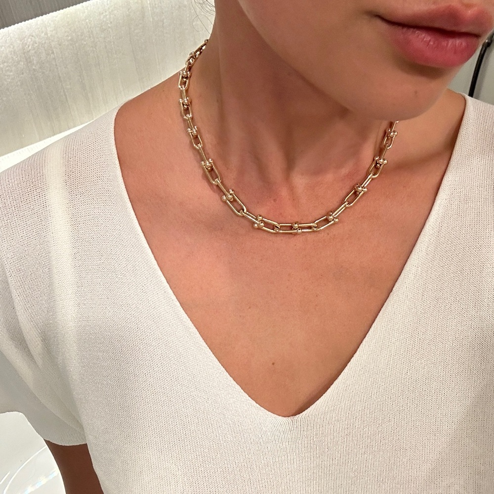 Gold plated chain link choker collar necklace